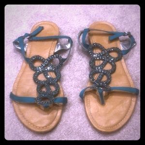 Jade green jeweled sandals
